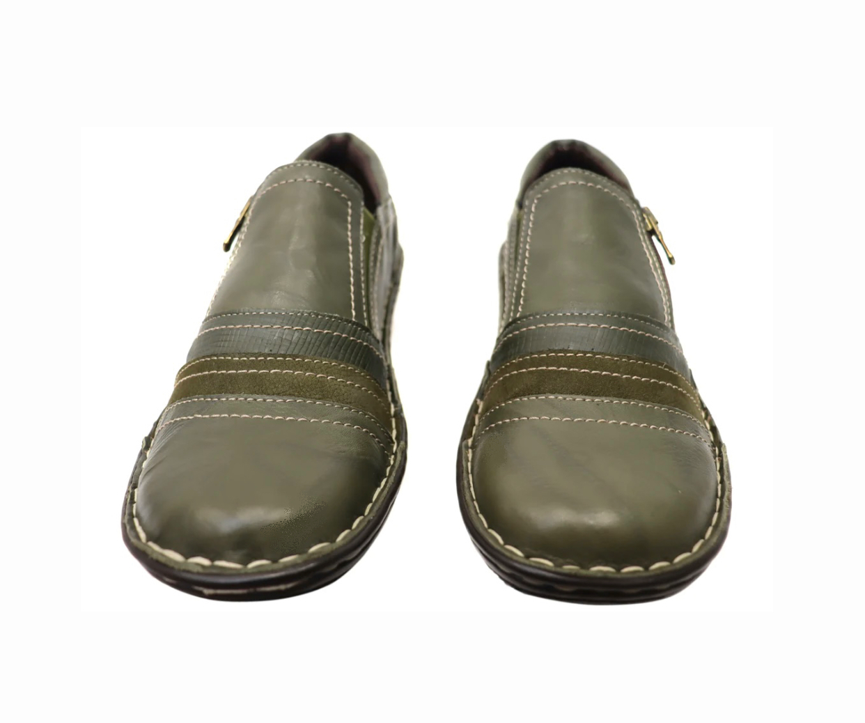 Cabello Comfort 5849-27 Khaki Green Crinkle Zip Shoe Made In Turkey