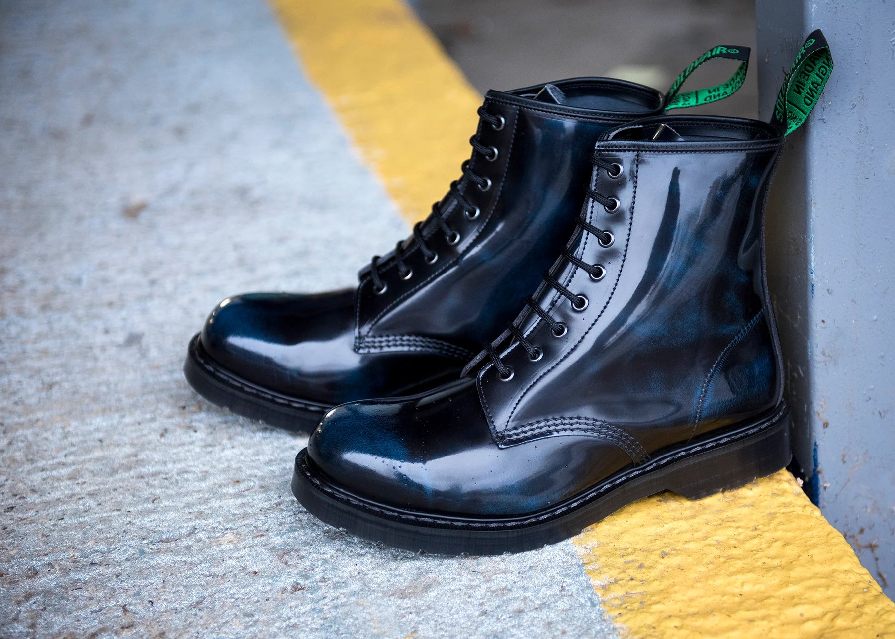 Solovair Navy Blue Rub Off 8 Eyelet Boot Made In England