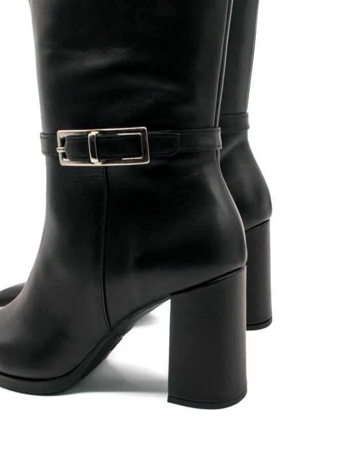 Wonders M-5402 Black Bora Negro Leather Buckle Mid Calf Zip Boot Made In Spain