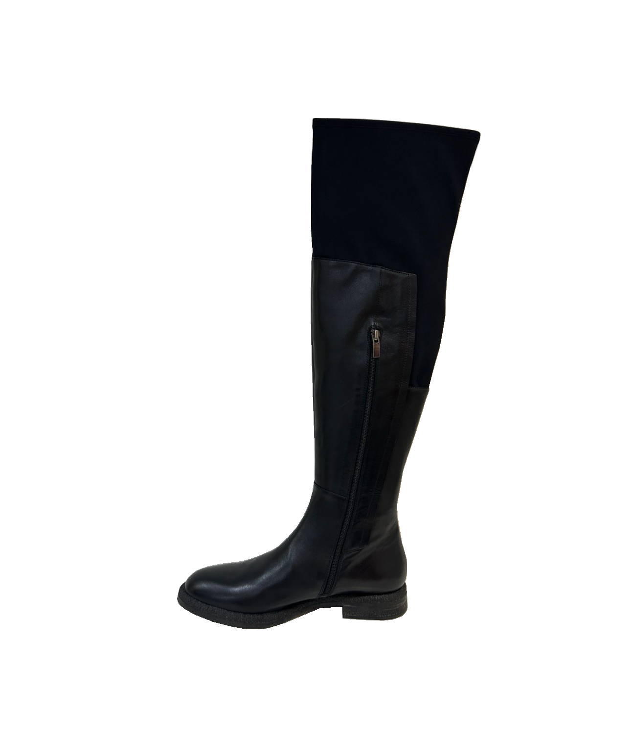 Bruno Premi I1805G Black Nero Vitello Lycra Leather And Elastic Half Zip Knee High Boot