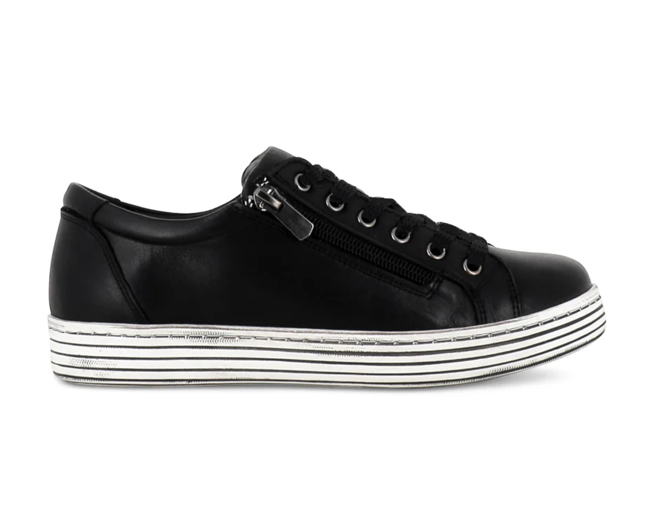 Cabello Comfort Unity Black 6 Eyelet Zip Shoe Made In Turkey