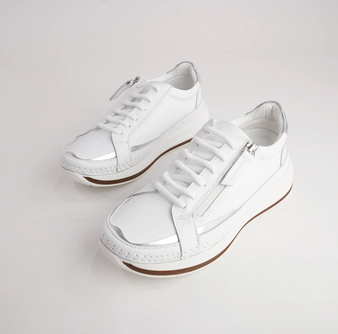 Sala Europe Vogue White Leather 6 Eyelet Zip Sneaker Shoe Made In Turkey