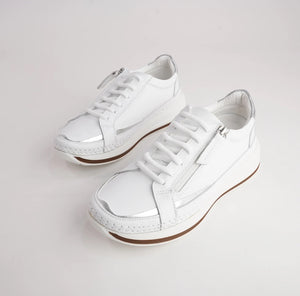 Sala Europe Vogue White Leather 6 Eyelet Zip Sneaker Shoe Made In Turkey