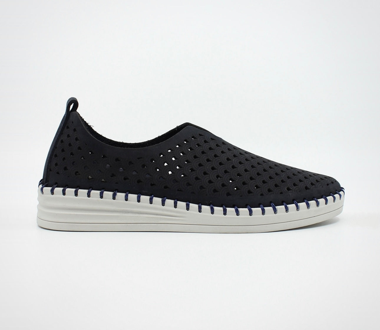 Sala Europe Lasso Deep Ocean Blue Perforated Leather Slip On Shoe Made In Turkey