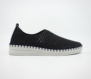 Sala Europe Lasso Deep Ocean Blue Perforated Leather Slip On Shoe Made In Turkey