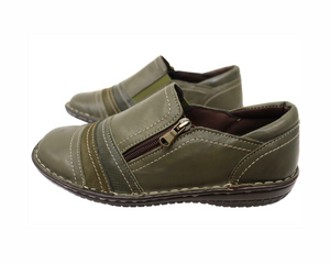 Cabello Comfort 5849-27 Khaki Green Crinkle Zip Shoe Made In Turkey