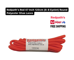 Redpath’s Red 47 Inch 120cm (6-8 Eyelet) Round Polyester Shoe Laces