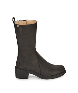 El Naturalista 5662 Ticino Black Pleasant Leather Zip Mid Calf Boots Made In Spain