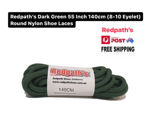 Redpath’s Dark Green 55 Inch 140cm (8-10 Eyelet) Round Nylon Shoe Laces
