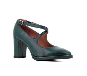 Wonders M-5131 Irati Dark Green Bora Leather Buckle Double Strap Court Shoe Made In Spain