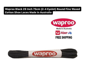 Waproo Black 29 Inch 75cm (2-4 Eyelet) Round Fine Waxed Cotton Shoe Laces Made In Australia