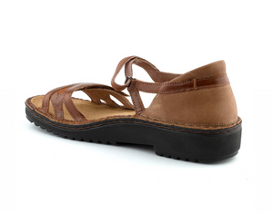 Naot Tatiana Latte Brown Maple Leather Velcro Sandals Made In Israel