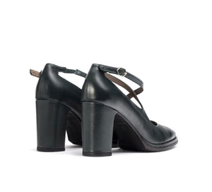 Wonders M-5131 Bora Negro Black Leather Buckle Double Strap Court Shoe Made In Spain