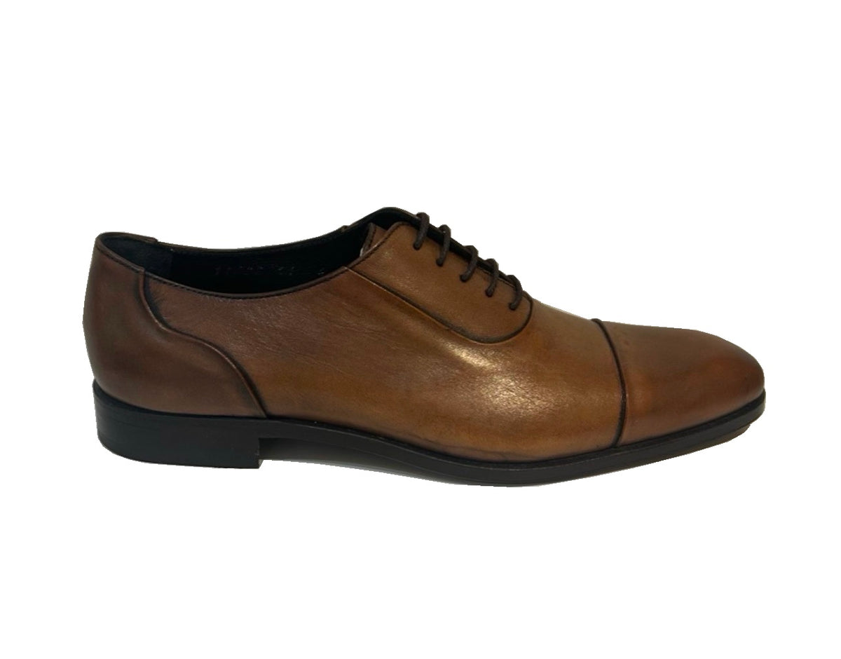 Brando 11422 Cognac Crust Light Tan Brown Leather 5 Eyelet Dress Shoe ...