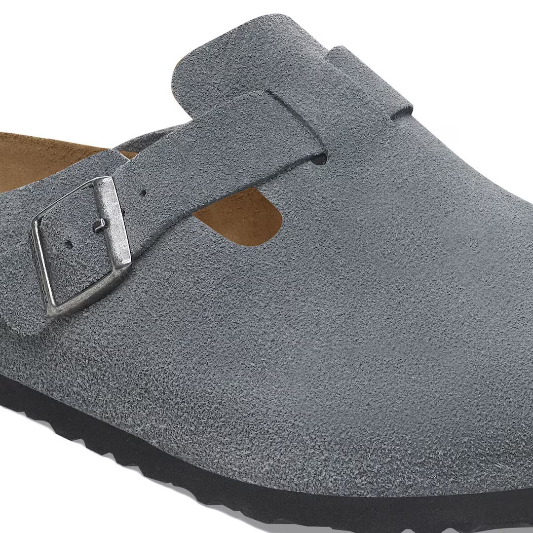 Birkenstock Boston Basalt Gray Blue Grey Suede Soft Footbed Made In Germany