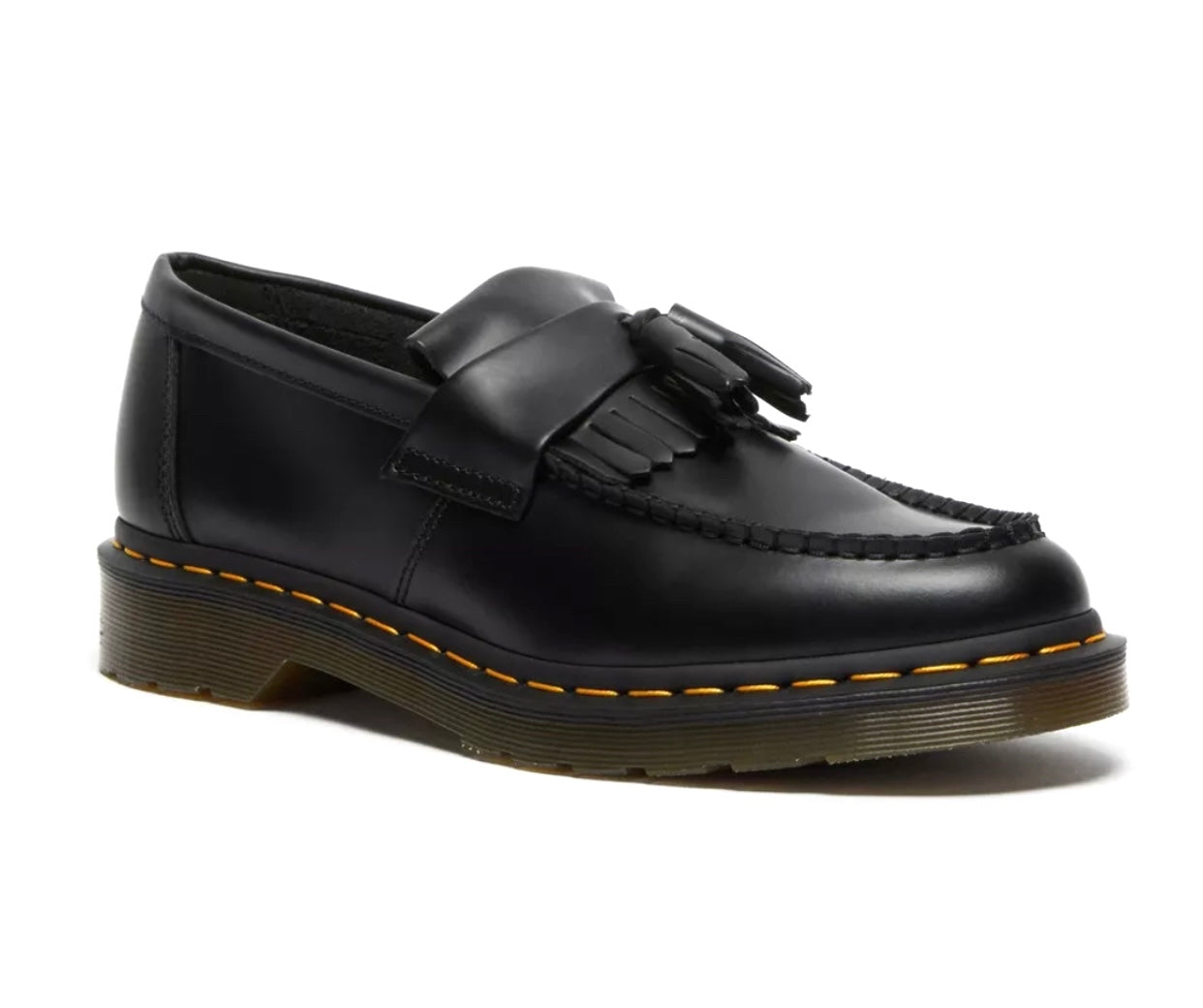 Dr. Martens Adrian Black Smooth Leather Yellow Stitch Tassel Loafer Shoe