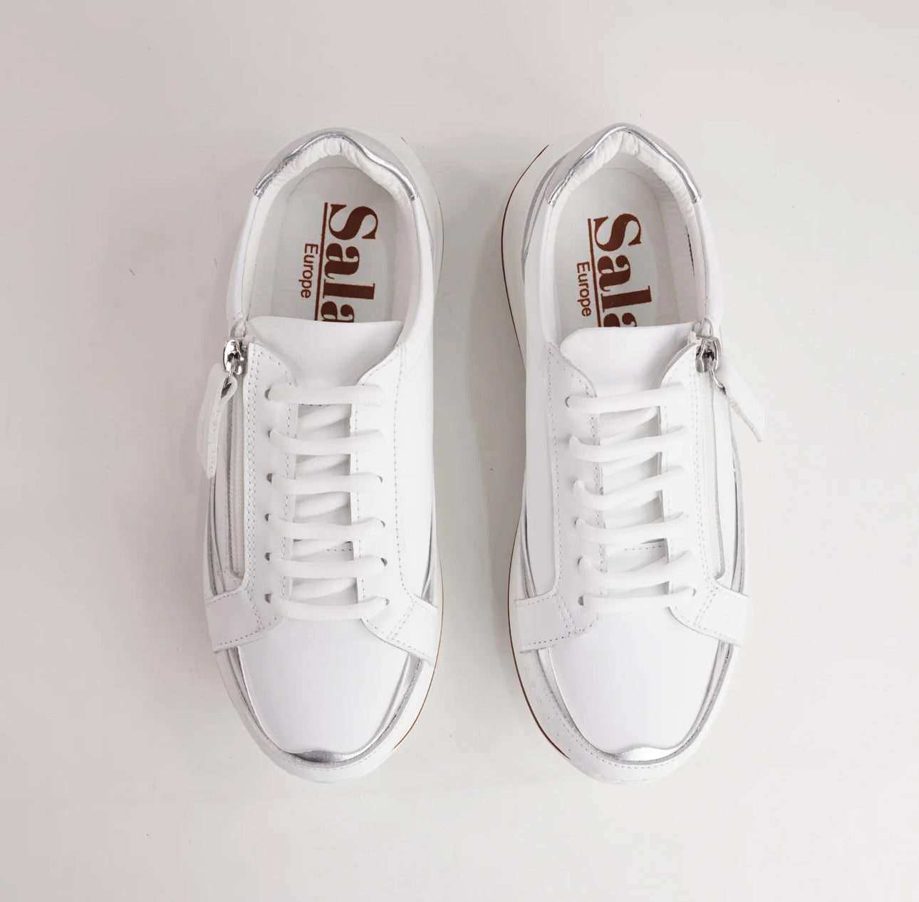 Sala Europe Vogue White Leather 6 Eyelet Zip Sneaker Shoe Made In Turkey