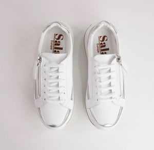 Sala Europe Vogue White Leather 6 Eyelet Zip Sneaker Shoe Made In Turkey