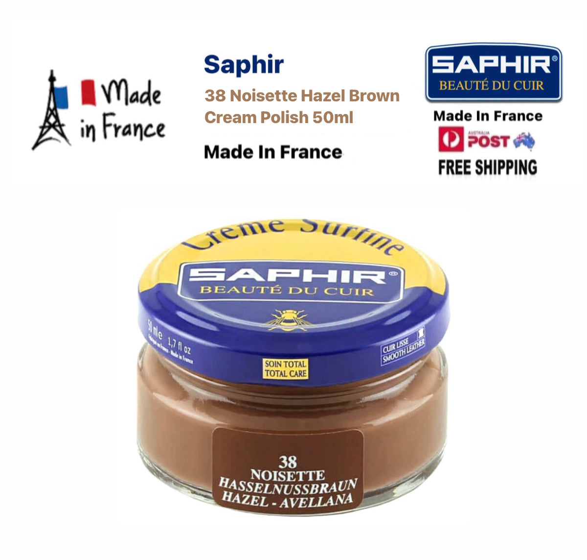 Saphir 38 Noisette Hazel Brown Renovating Cream Polish 50ml Made In Fr ...