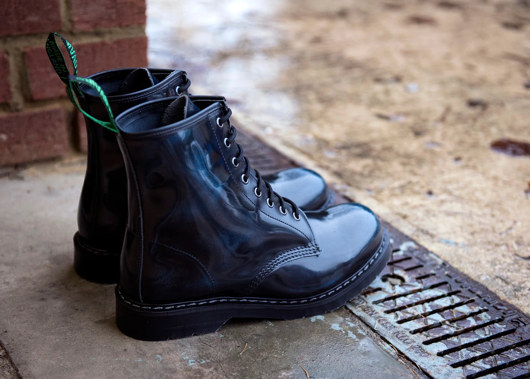 Solovair Navy Blue Rub Off 8 Eyelet Boot Made In England