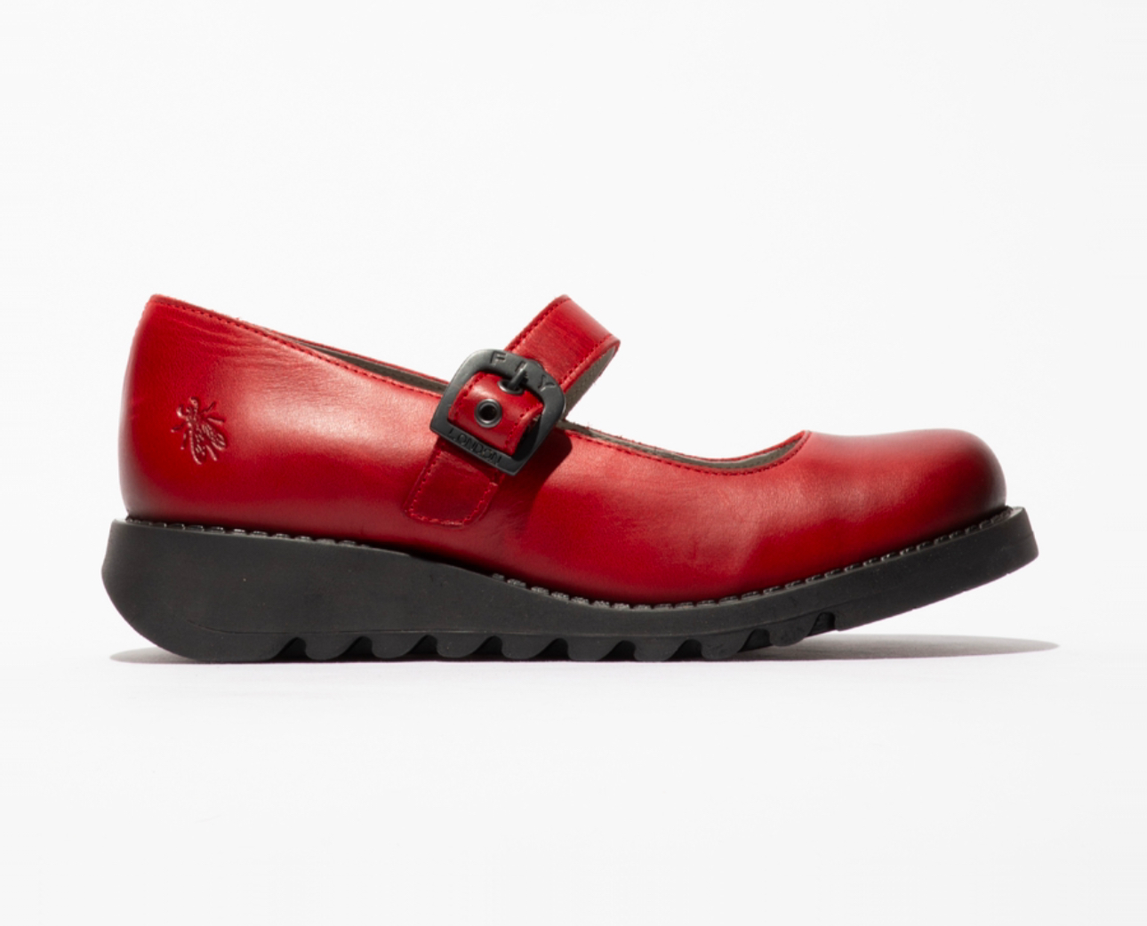 Fly London Samp132Fly Red Rug Leather Buckle Mary Jane Wedges Made In Portugal