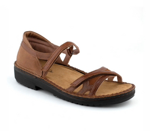 Naot Tatiana Latte Brown Maple Leather Velcro Sandals Made In Israel
