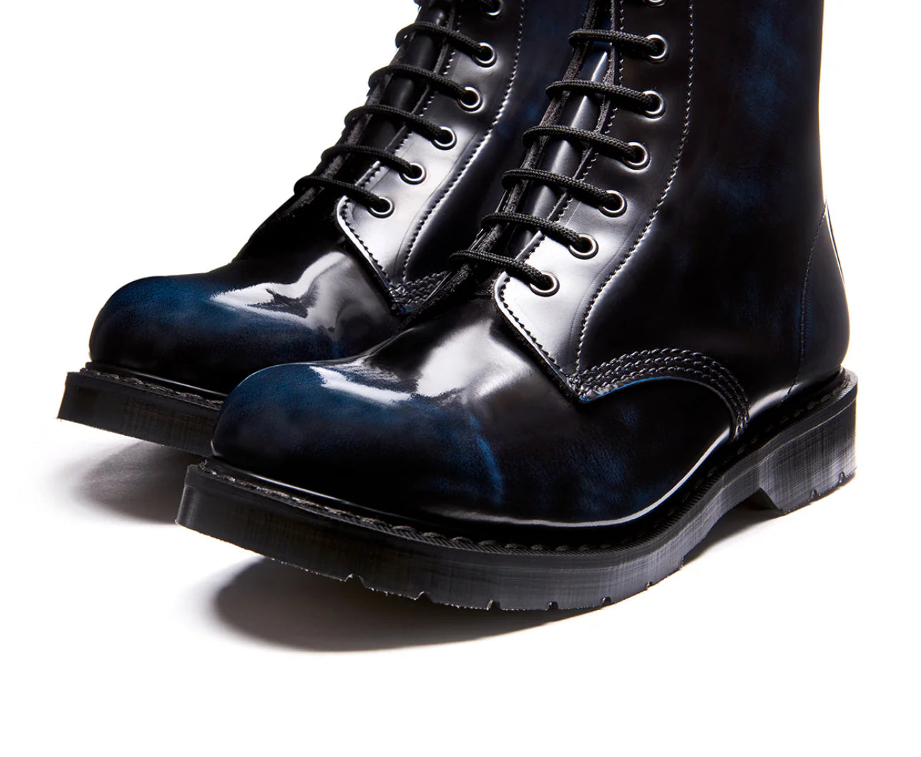 Solovair Navy Blue Rub Off 8 Eyelet Boot Made In England