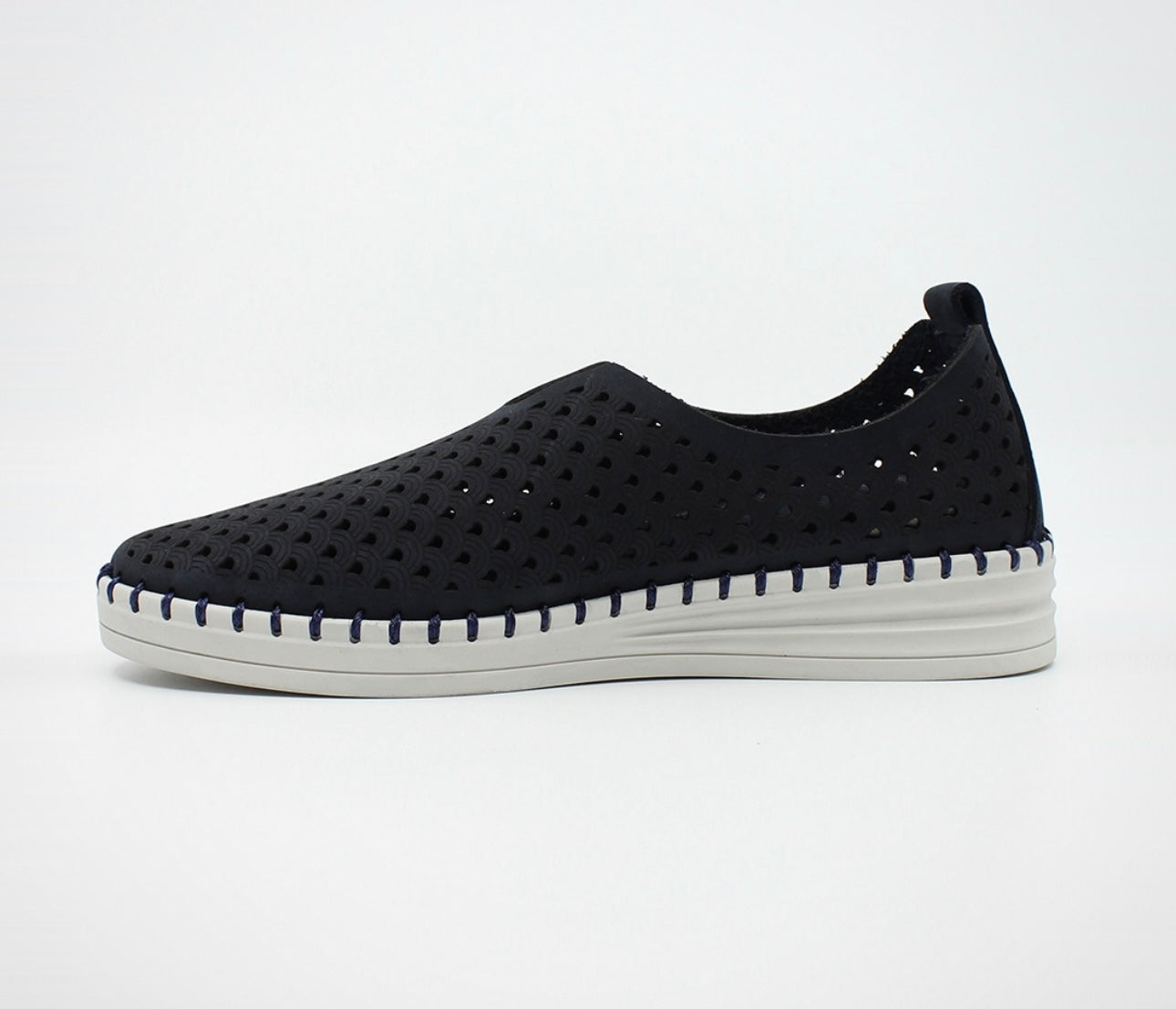 Sala Europe Lasso Deep Ocean Blue Perforated Leather Slip On Shoe Made In Turkey