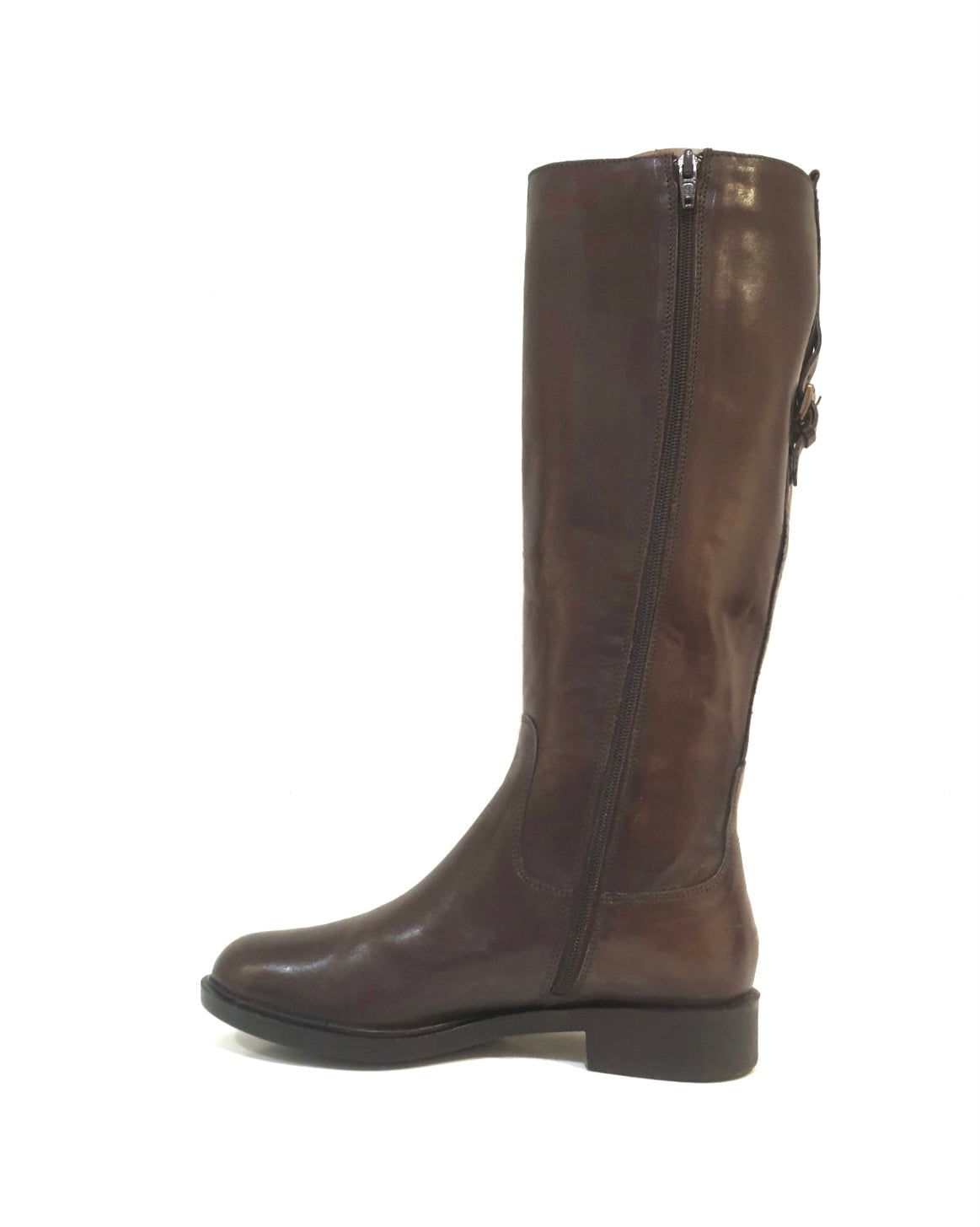 Progetto P054 Toffy T Moro Dark Brown Back Buckle Zip Knee High Boot Made In Italy