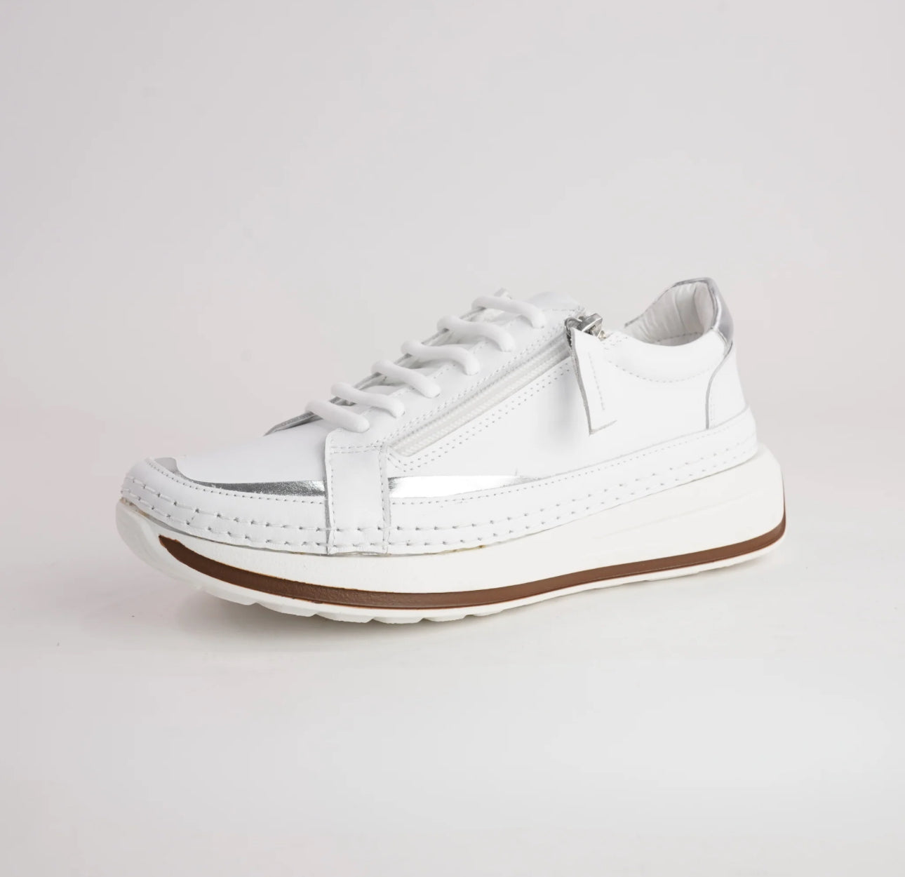 Sala Europe Vogue White Leather 6 Eyelet Zip Sneaker Shoe Made In Turkey
