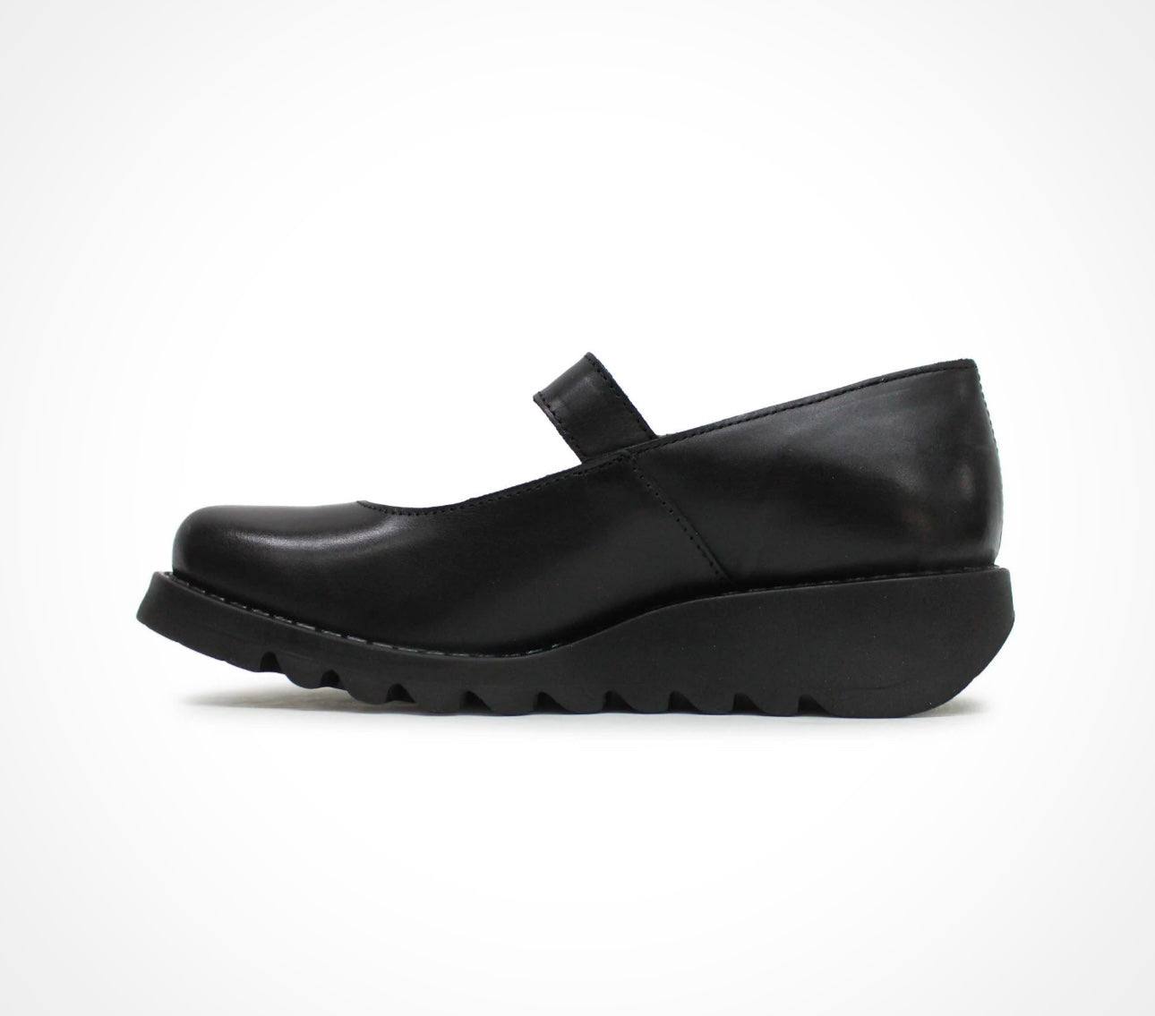 Fly London Samp132Fly Black Leather Buckle Mary Jane Wedges Made In Portugal