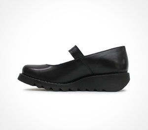 Fly London Samp132Fly Black Leather Buckle Mary Jane Wedges Made In Portugal