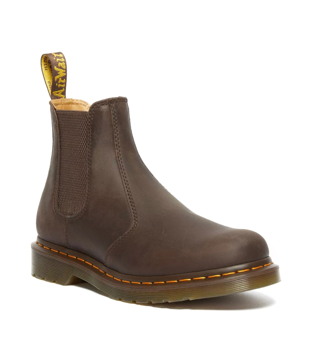 Dr. Martens 2976 Dark Brown Crazy Horse Yellow Stitch Chelsea Elastic Sided Boot
