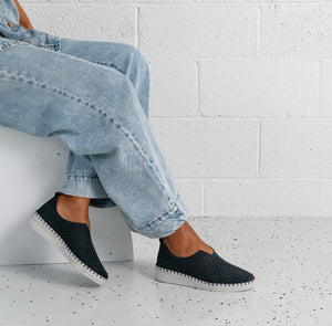 Sala Europe Lasso Deep Ocean Blue Perforated Leather Slip On Shoe Made In Turkey