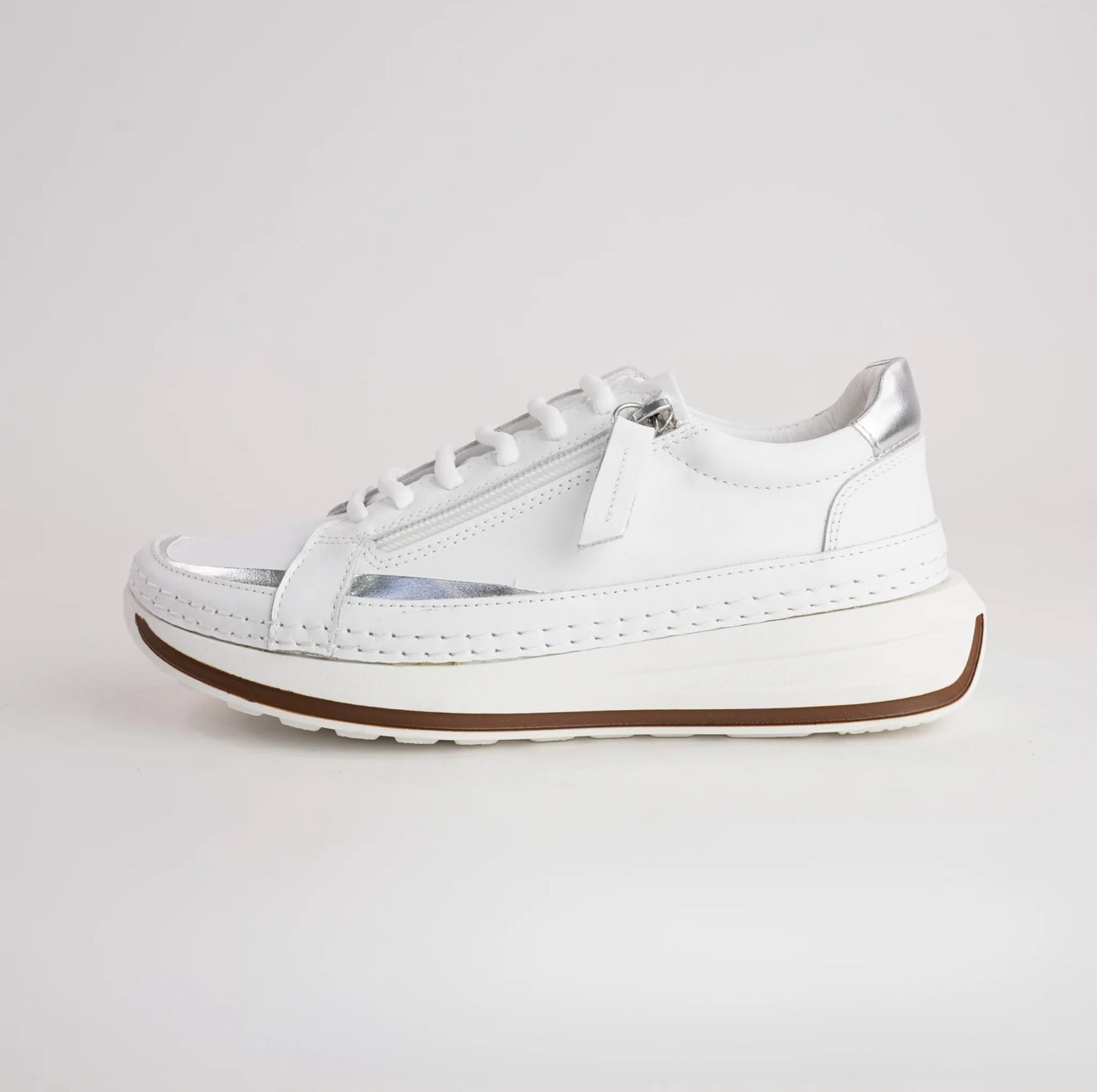 Sala Europe Vogue White Leather 6 Eyelet Zip Sneaker Shoe Made In Turkey