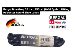 Bergal Blue Grey 59 Inch 150cm (8-10 Eyelet) Hiking Polyester Round Shoe Laces Made In Germany