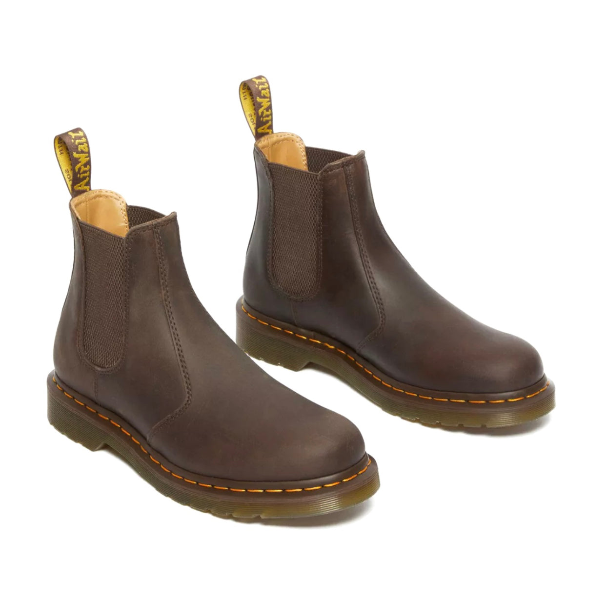 Dr. Martens 2976 Dark Brown Crazy Horse Yellow Stitch Chelsea Elastic Sided Boot