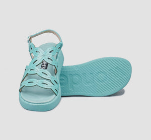 Wonders C-6542 Darya Sea Turquoise Light Blue Lack V Patent Leather Buckle Sandal Made In Spain