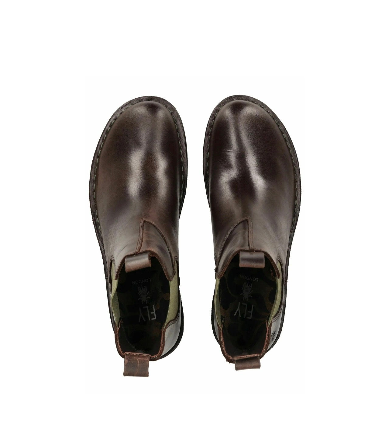Fly London Meme030Fly Dark Brown Green Ankle Chelsea Boots Made In Portugal