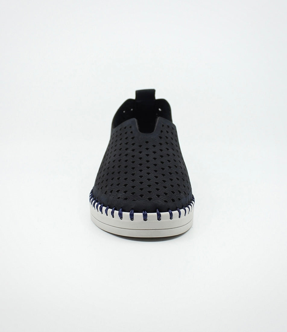 Sala Europe Lasso Deep Ocean Blue Perforated Leather Slip On Shoe Made In Turkey