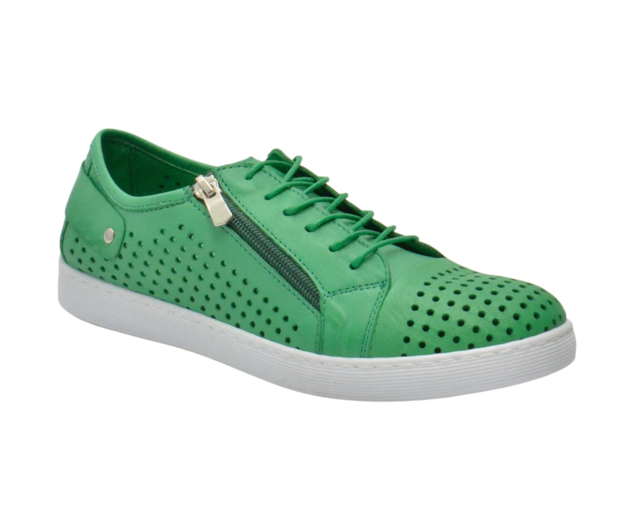 Cabello Comfort EG17 Apple Green Perforated 6 Eyelet Zip Shoe Made In Turkey