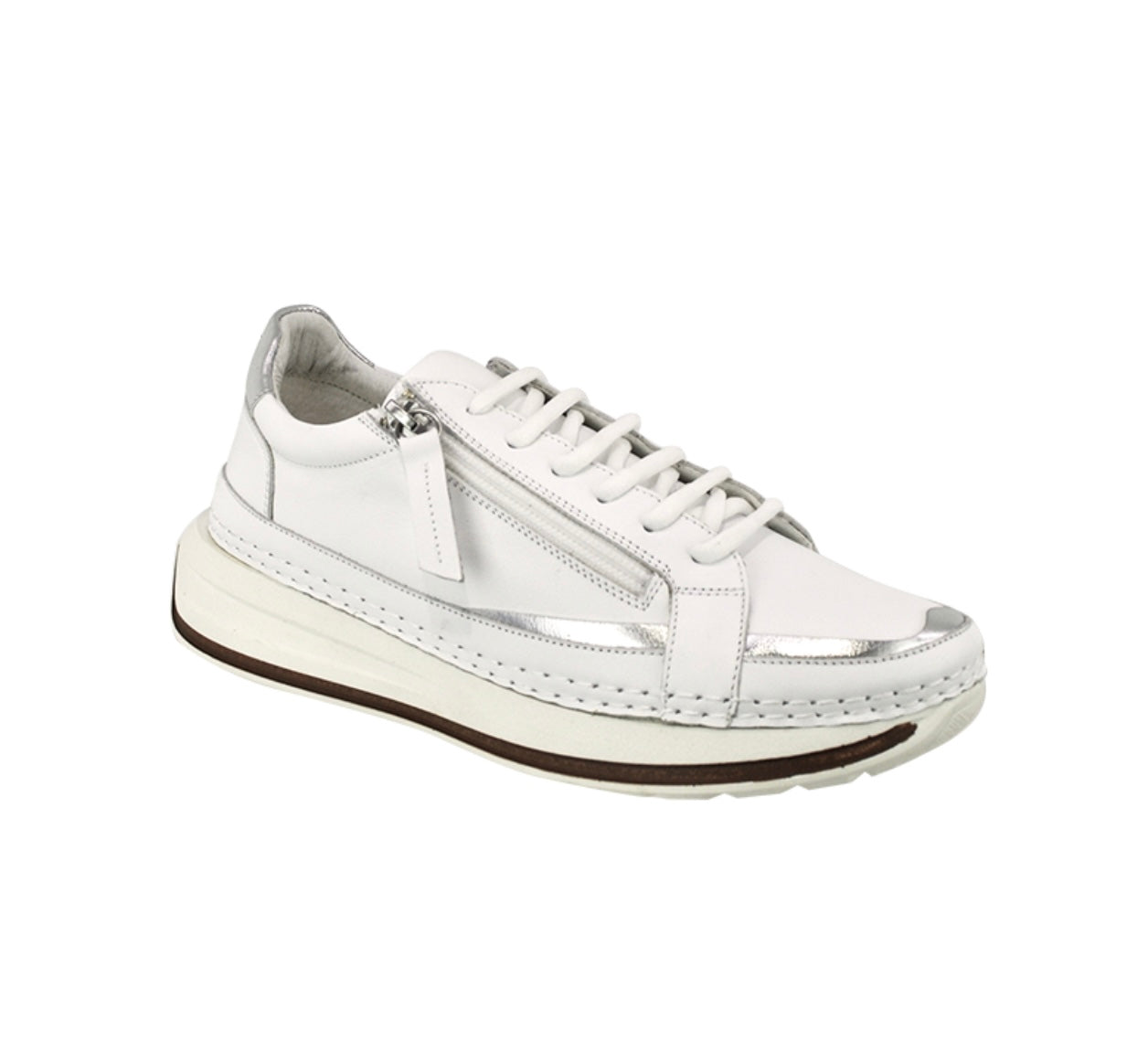 Sala Europe Vogue White Leather 6 Eyelet Zip Sneaker Shoe Made In Turkey