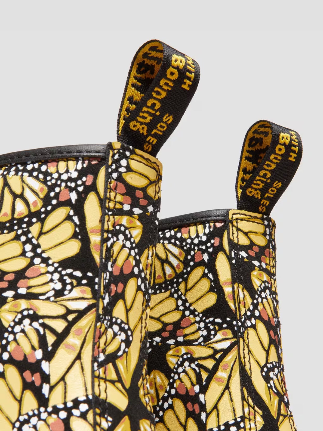 Dr. Martens 1460 W Yellow Butterfly Print Suede Layered Wing Floral Ankle 8 Eyelet Boot