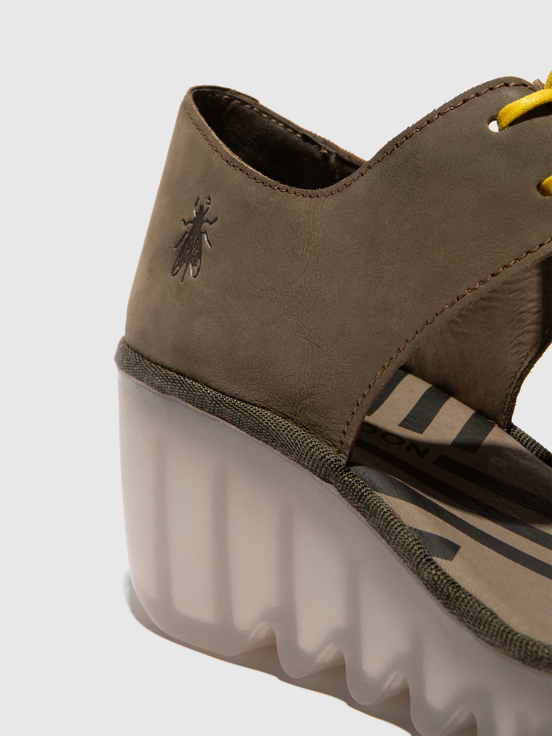 Fly London Bilu465Fly Yellow Khaki 2 Eyelet Lace Up Wedge Made In Portugal