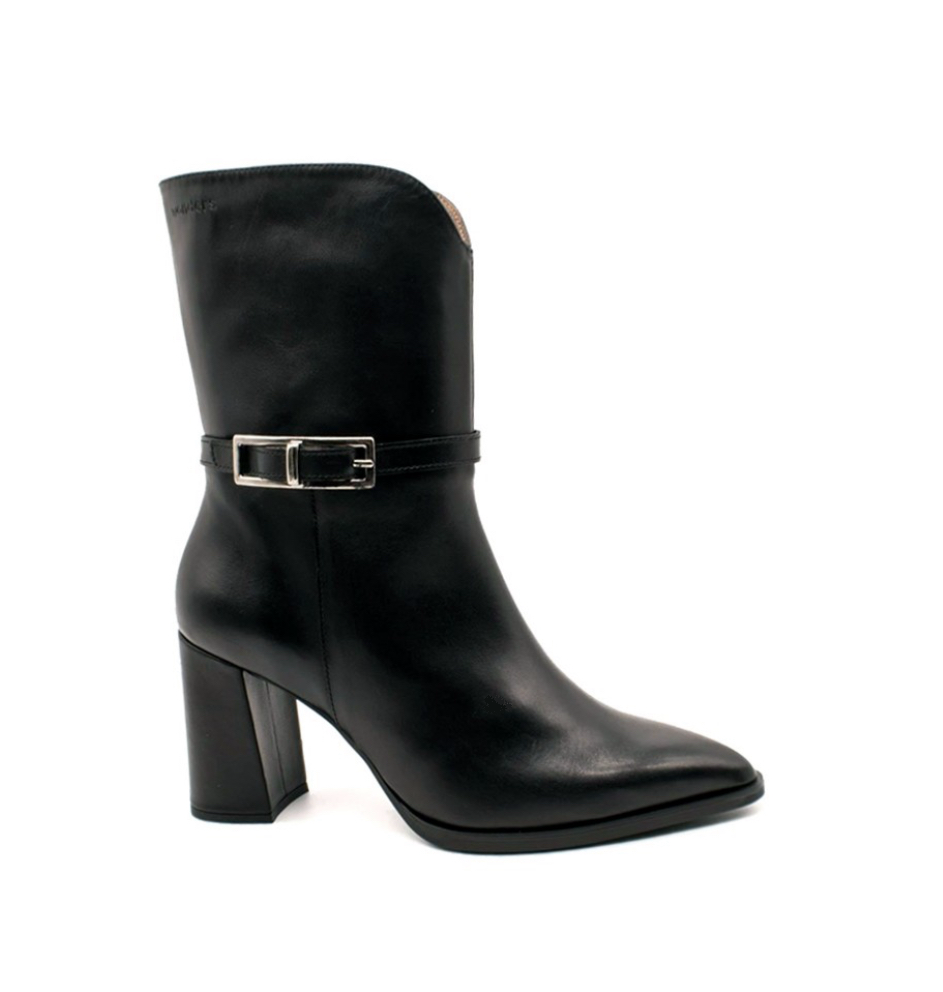 Wonders M-5402 Black Bora Negro Leather Buckle Mid Calf Zip Boot Made In Spain