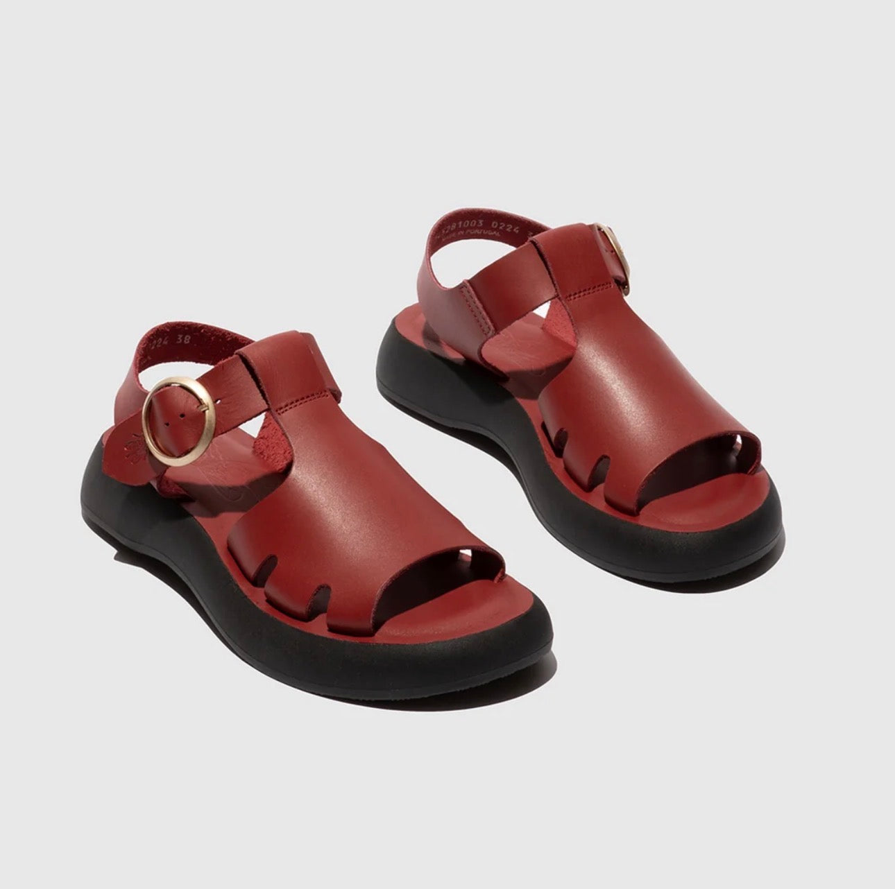Fly London Bady281Fly Intense Rust Red Brooklyn Leather Open Toe Sandal Made In Portugal