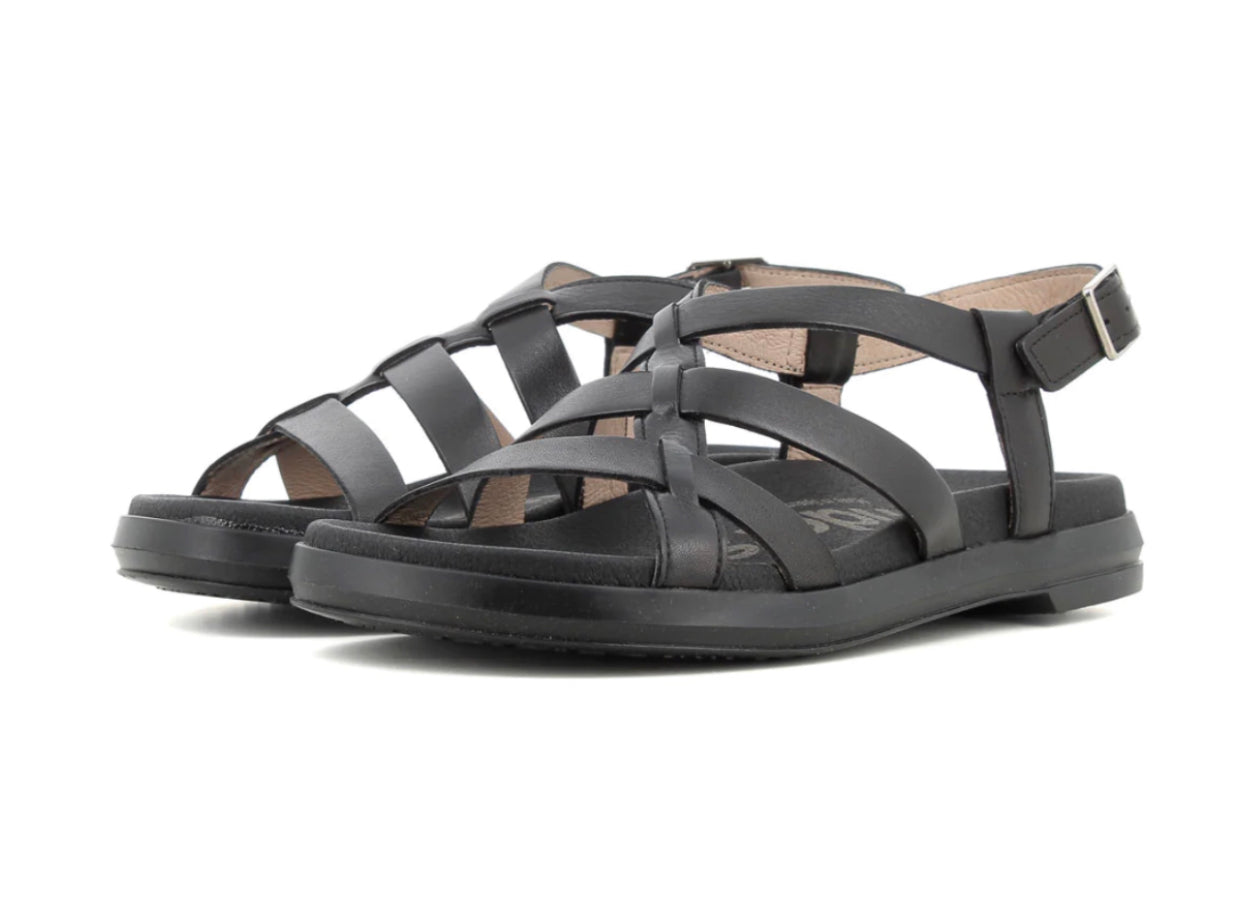 Wonders B-7433 Black Iseo V Negro Toni Leather Buckle Sandal Made In Spain