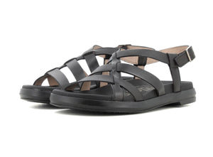Wonders B-7433 Black Iseo V Negro Toni Leather Buckle Sandal Made In Spain