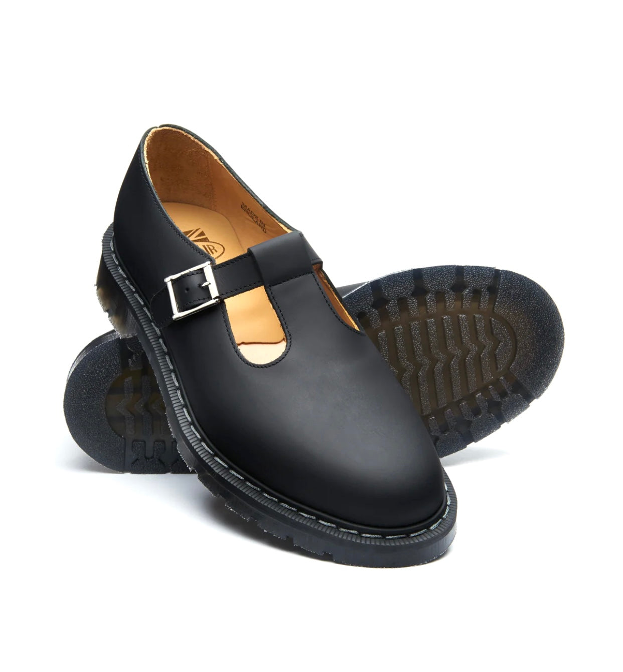 Solovair Black Greasy Mary Jane Shoe Made In England
