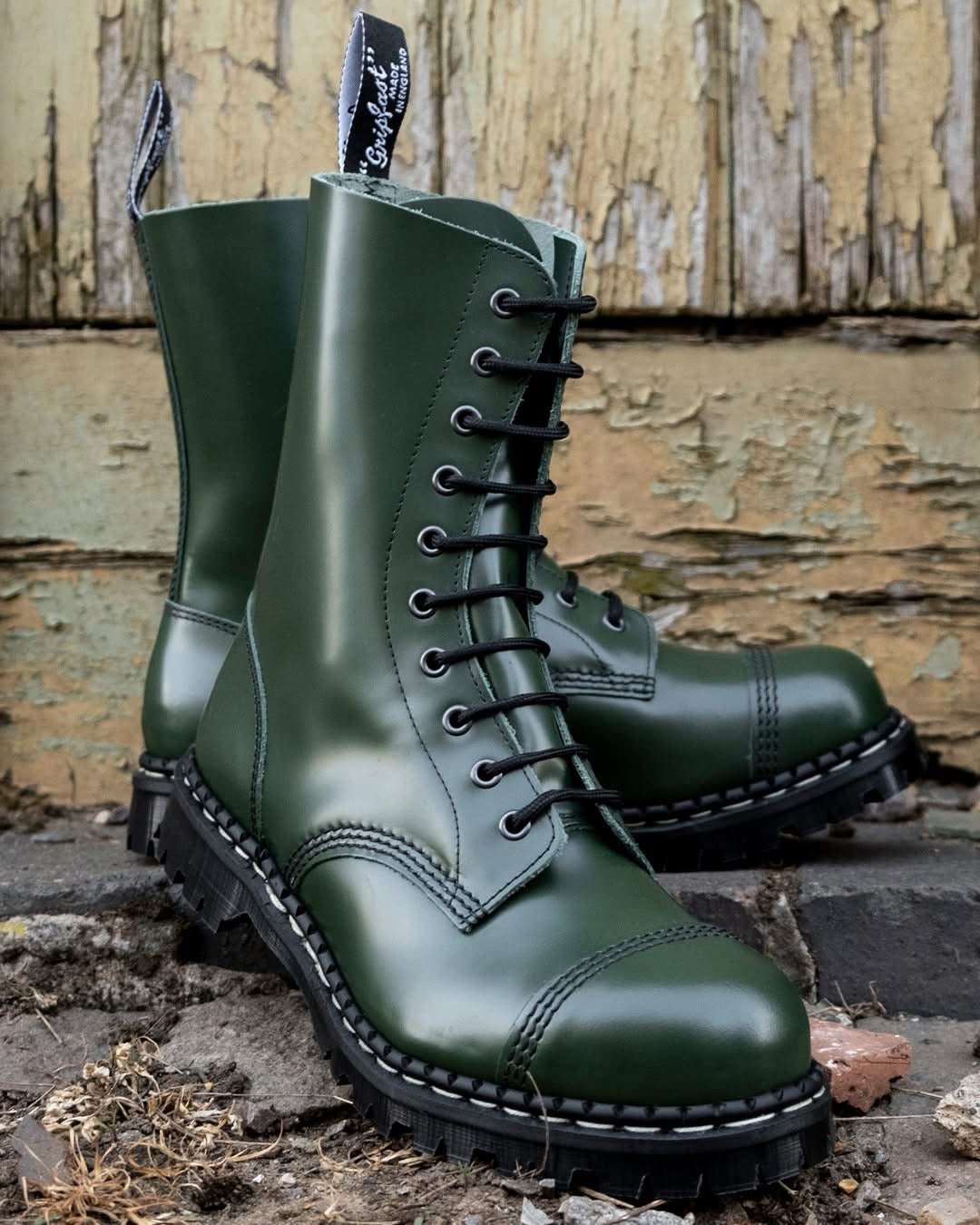 Gripfast Green Hi Shine Steel Toe 10 Eyelet Boot Made In England